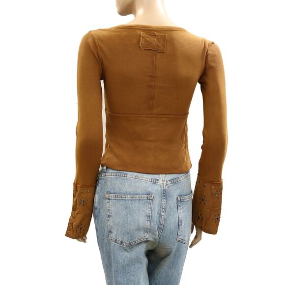 Free People We The Free Night Belle Cuff Cropped Blouse Top Studded XS 284324 - Picture 10 of 12